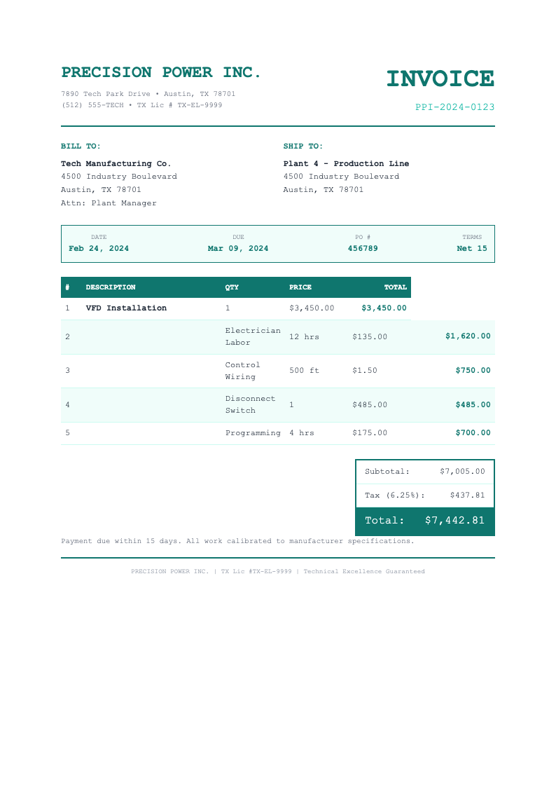 Monospace Technical Invoice